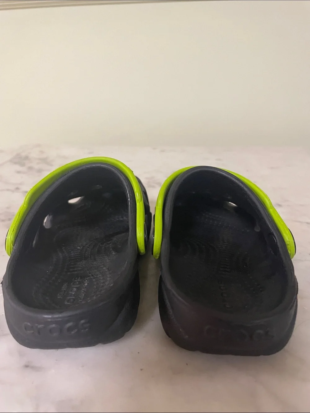 Crocs Kids Black and Lime Green - Size 7